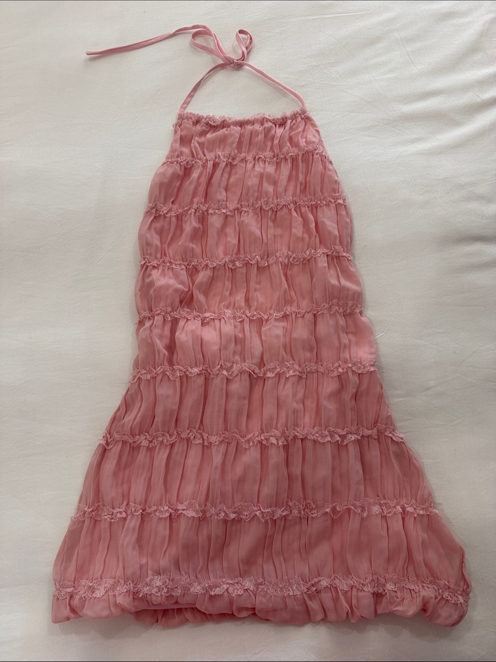 Peppermayo Dusty Pink Halter Ruffle Mini Dress